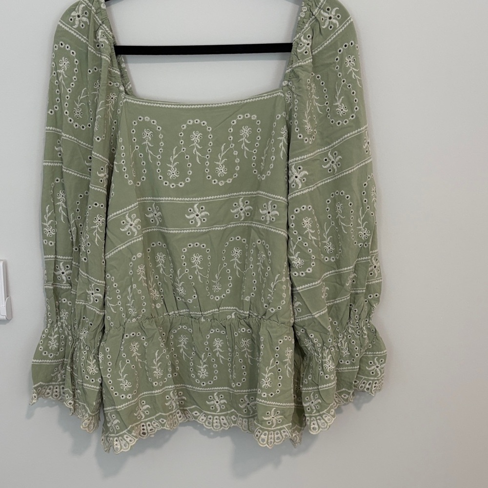 Cato Olive Embroidered Blouse